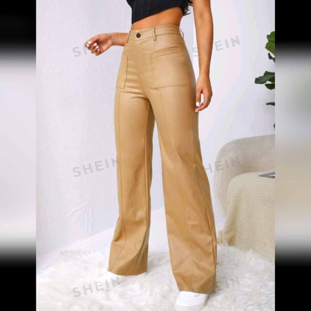 High-Rise Coated Wide Leg Pants